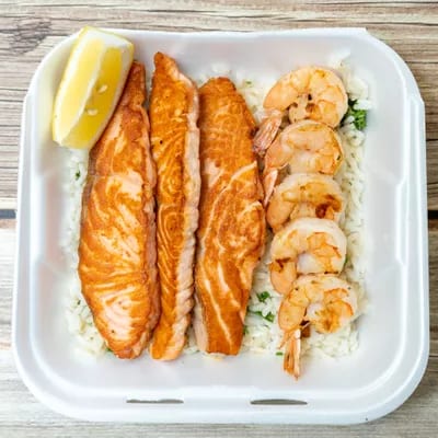 Grilled Fish & Shrimp Over Rice.